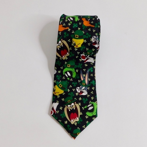 Vintage LOONEY TUNES Mania St. Patrick’s Day Cartoon Necktie Tie Shamrock - Picture 3 of 6